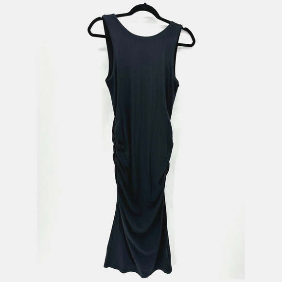 Athleta Comeback Tank Midi Dress Size S Black Bodycon Ruched Preppy Comfort NWT - Picture 1 of 11
